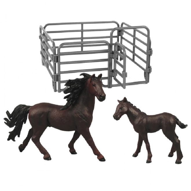 Dark Brown Horse and Foal Set with Black Mane