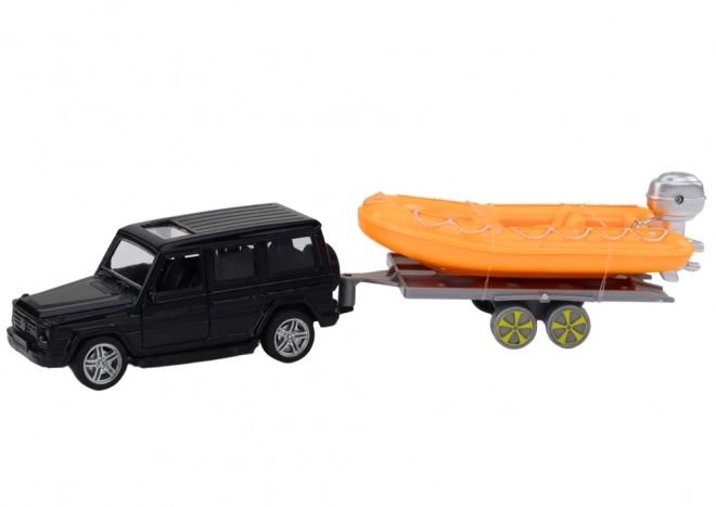 Off-Road Black Vehicle with Orange Boat Trailer