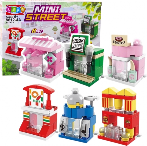 Construction Building Set Mini Street 6-in-1 – small town buildings, shops and cafés (137 pieces)