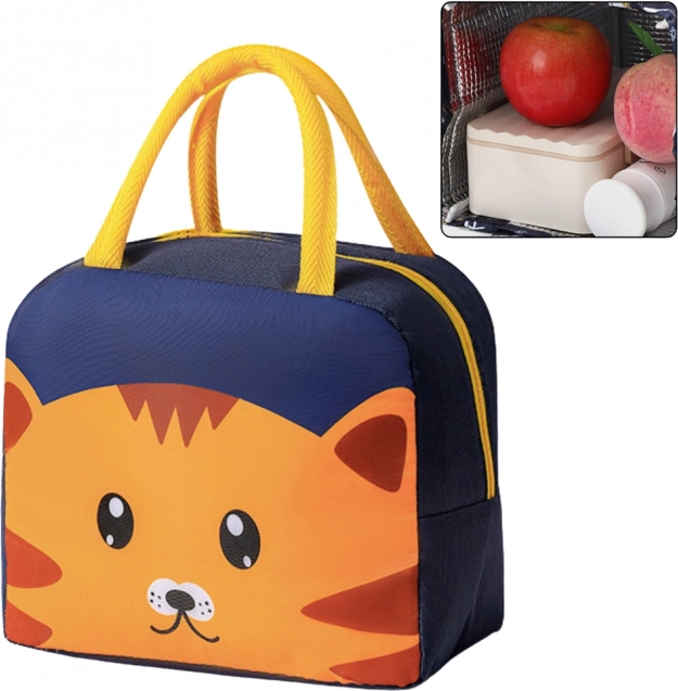 Thermal Insulated Lunch Bag with Cat Motif Blue 23 cm