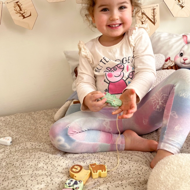 WOOPIE GREEN drewniany zestaw nawlekane ZOO Montessori 13 części