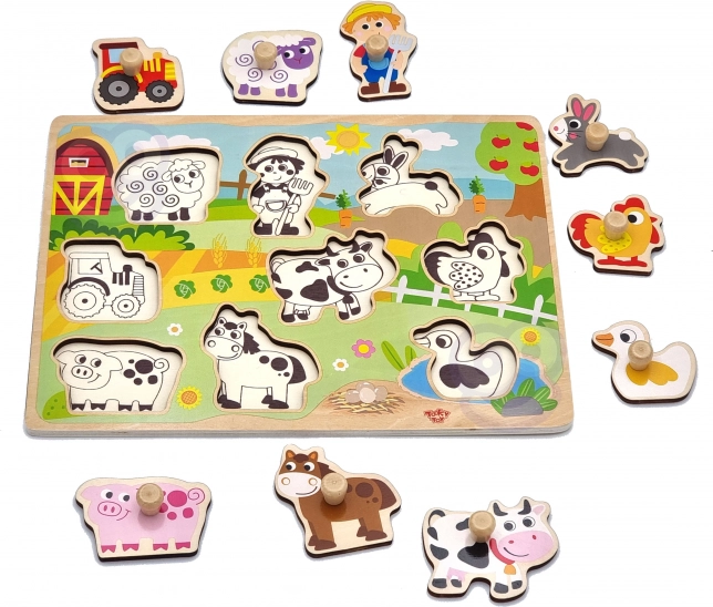 Puzzle in legno Fattoria Montessori con pomelli di Woopie Green
