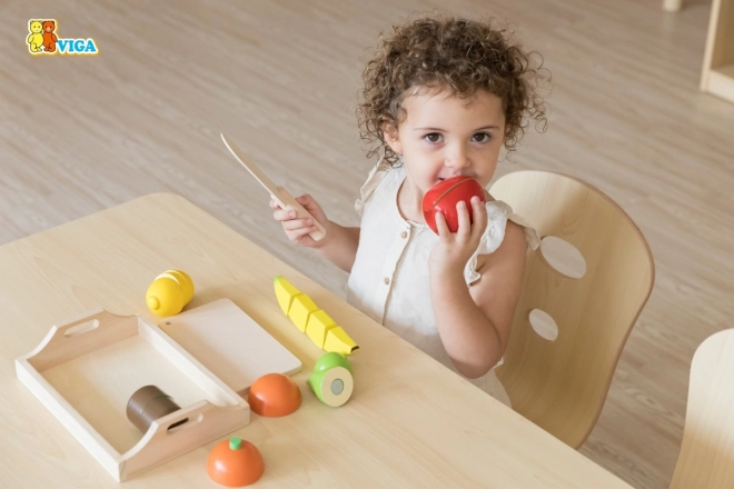 Wooden Fruit Cutting Set with Tray