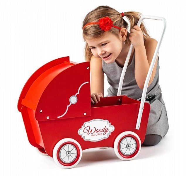 Wooden Red Doll Stroller