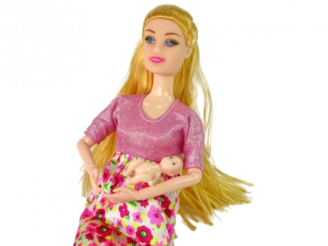 Pregnant Doll With Pink Floral Dress