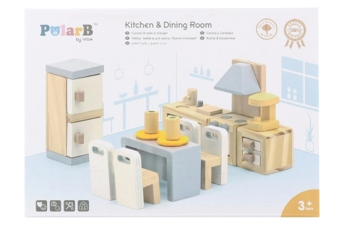 Wooden Kitchen and Dining Set for Dolls