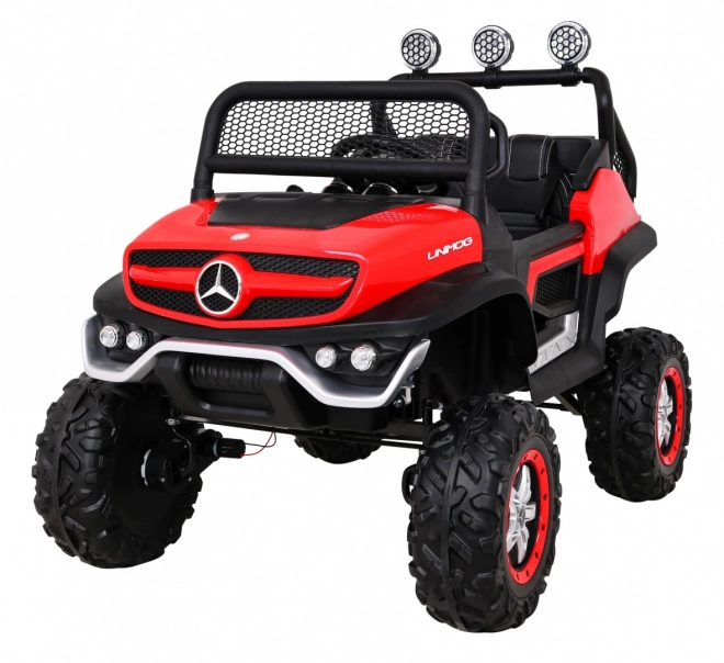 Mercedes Benz Unimog for Kids Red + 4x4 + Remote Control + Luggage Carrier + Slow Start + MP3 LED