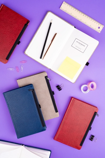 Luxury Lined Notebook with Zipper Pocket Red