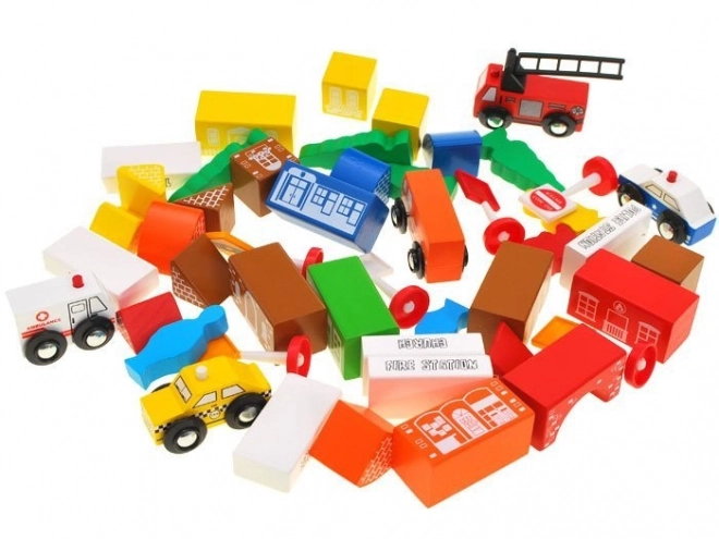 Wooden Building Blocks Town Fire Station Set