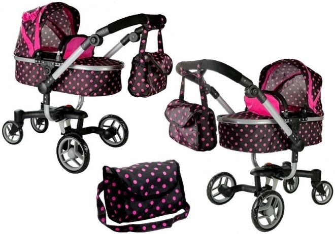 Doll Stroller Alice Black with Pink Polka Dots