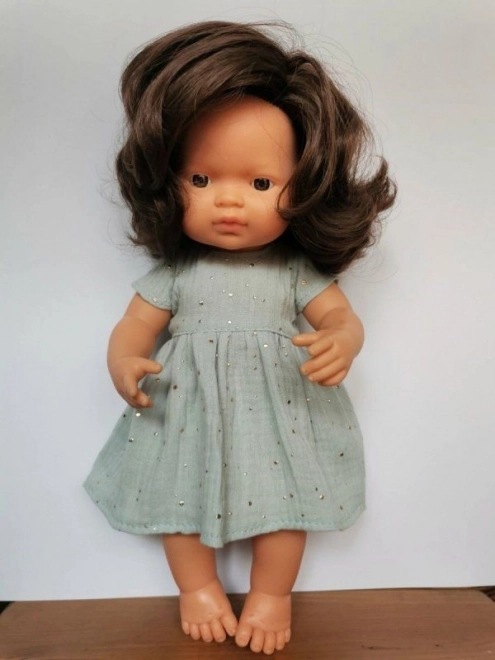 Muslin dress for doll mint 38 cm