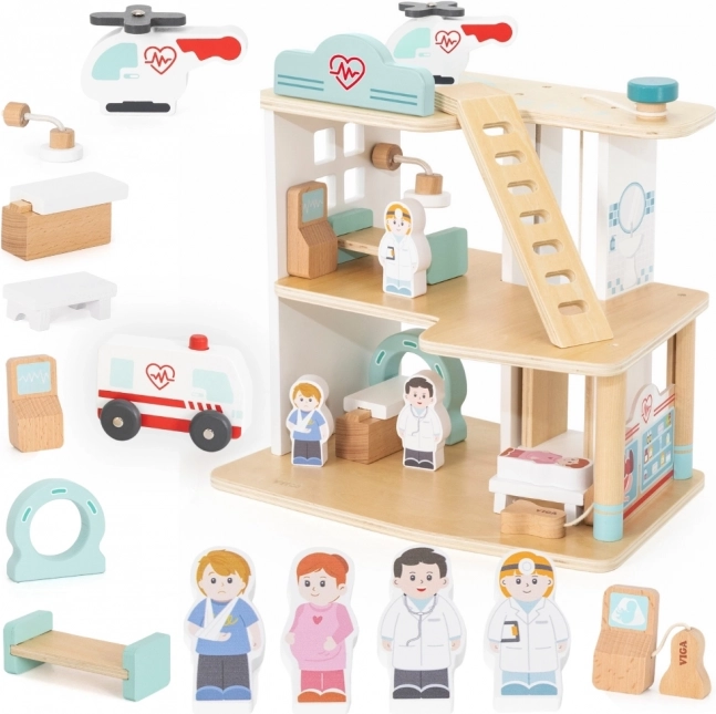 Wooden Hospital with Ambulance and Elevator 15 pcs Viga