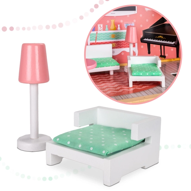 Wooden Dollhouse with Pastel Furniture