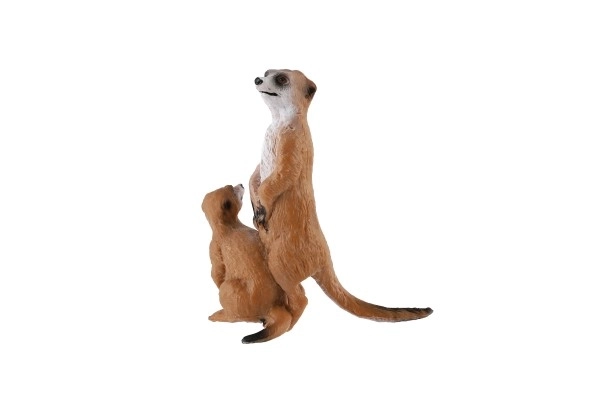 Dekoratív szurikáta figura kölyökkel - műanyag, világosbarna, 8cm