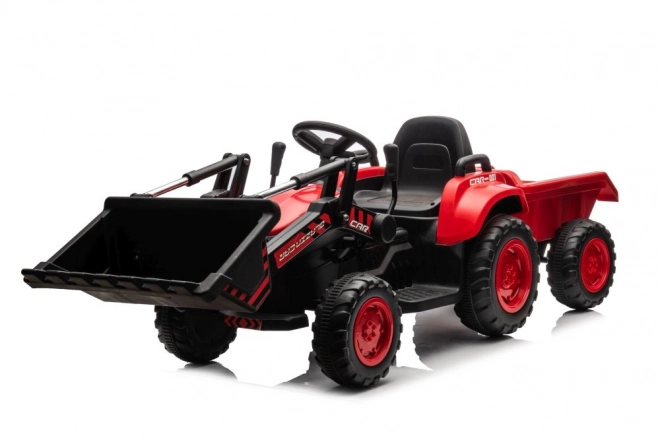 Trattore rosso per bambini con batteria ricaricabile e pala