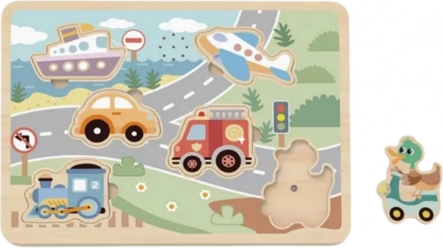 Puzzle interattivi in legno Tooky Toy veicoli