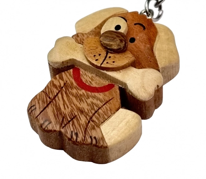 Large Wooden Dog Keychain with Bone