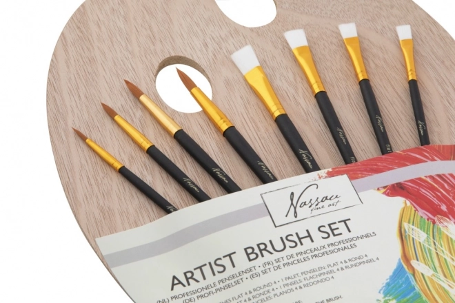 Wooden artist palette with 4 flat/round brushes