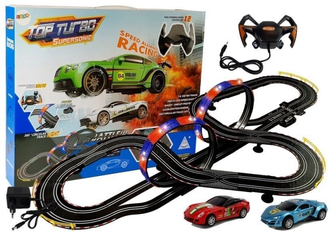 Race Track with 2 Cars Top Turbo Lights