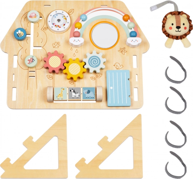 Tooky Toy Velká Dřevěná Manipulační Tabule Domek - Centrum Aktivit