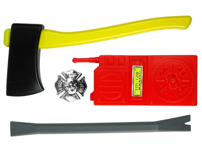 Firefighter Set with Water Extinguisher, Mask, and Red Helmet