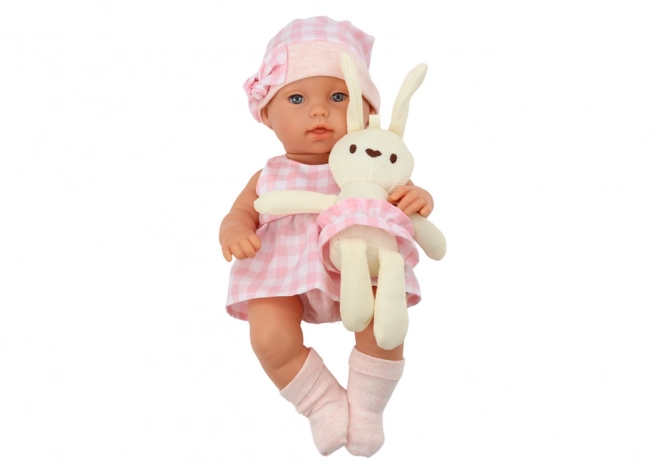 Baby Doll with Pink Checkered Outfit and Bunny Carrier