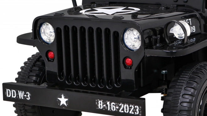 Retro military car for kids black + 4x4 drive + remote control + 2 luggage racks + slow start + MP3 LED