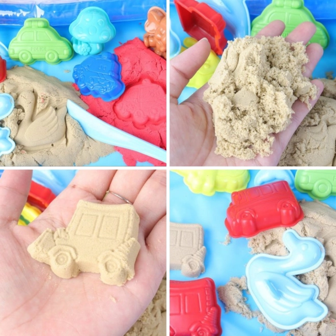 Magisch kinetisch zand Woopie 0,8 kg - set in mand met vormpjes