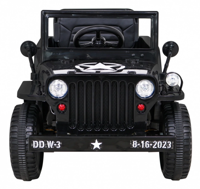 Retro military car for kids black + 4x4 drive + remote control + 2 luggage racks + slow start + MP3 LED