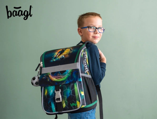 School Backpack Zippy Football Player Set: Backpack, Pencil Case, Shoe Bag