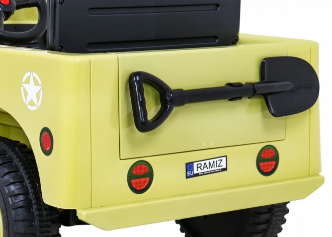 Retro military car for kids beige + 4x4 drive + remote control + 2 luggage racks + slow start + MP3 LED