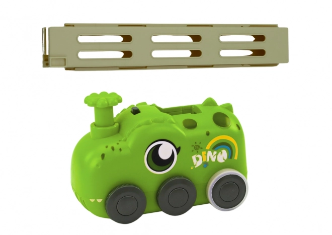 Green Dinosaur Car with Battery and Colorful Dominoes