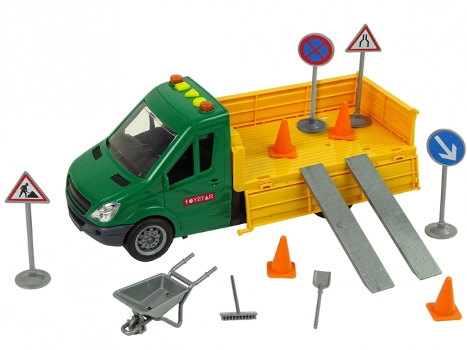 Friction-Powered Dump Truck with Sound and Road Accessories