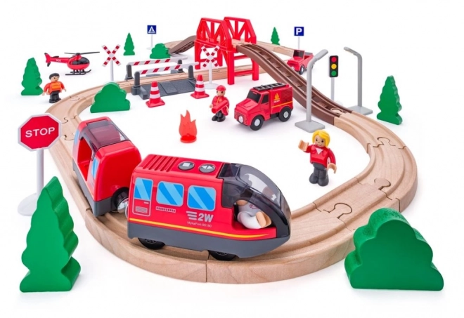 Wooden Fire Brigade Railway Set