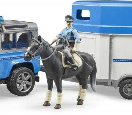 Bruder Police Land Rover with Horse Trailer and Policeman