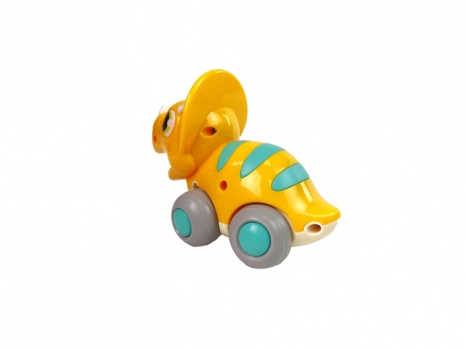 Yellow Triceratops Dinosaur Toy on Wheels