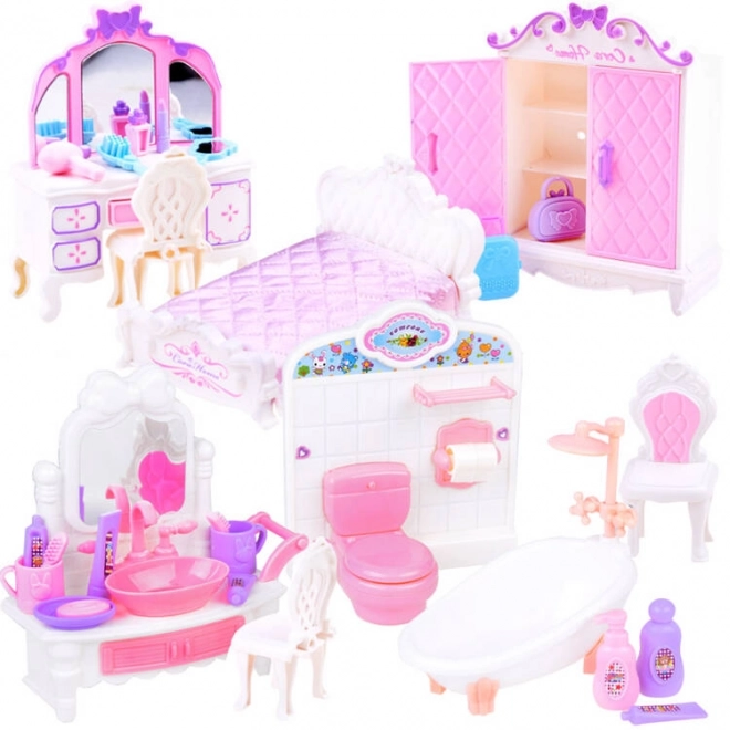 Dollhouse Furnishings Bathroom and Bedroom Large Set