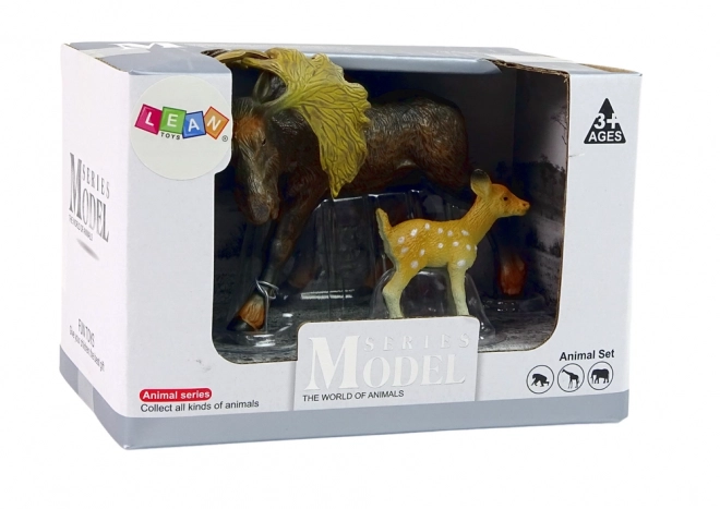 Set of Moose and Fawn Forest Animal Figures