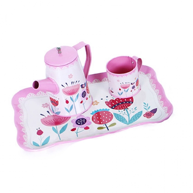 Metal Toy Tea Set with Floral Motif