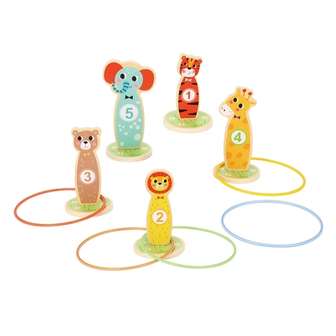 Tooky Toy ügyességi célbadobós állatkás fa játék