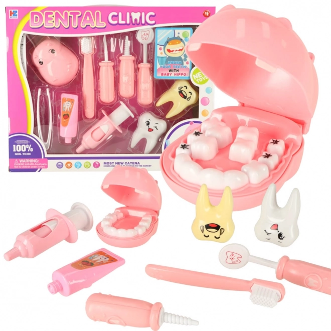 Pink hippo dentist playset