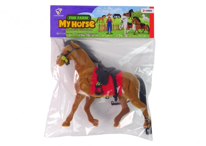 Brown Velvet Horse Figure with Red Saddle