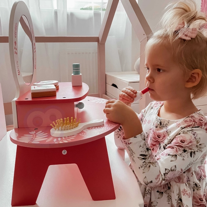 Růžová dřevěná toaletka s zrcadlem Tooky Toy
