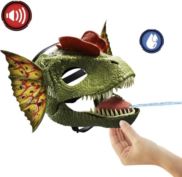 Dilophosaurus maska Jurský svet so zvukmi a vodným efektom