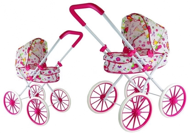 Floral Doll Stroller with Large Wheels