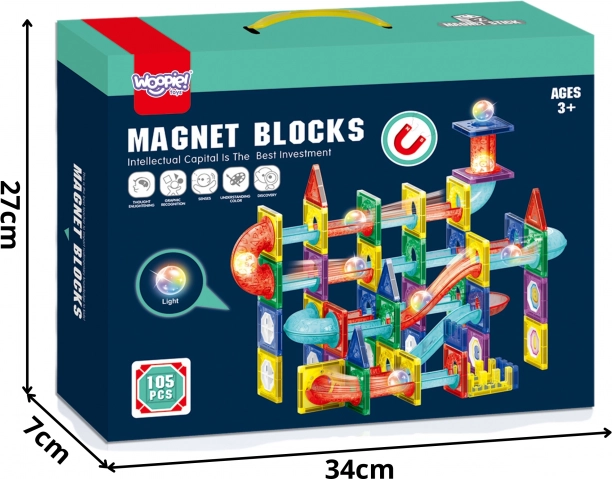 Woopie Magnetic Building Set 3D – Educational Marble Run, 105 Pieces