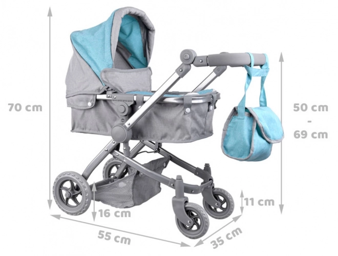 4-in-1 Doll Stroller with Bassinet – turquoise