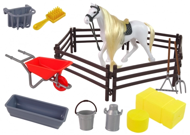 Horse Figurine with Grooming Accessories and Enclosure