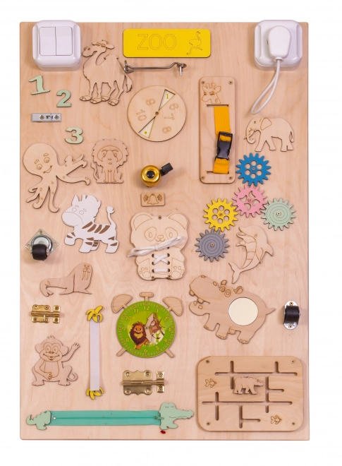 Double-Sided Wooden Manipulative Board Zoo Animals