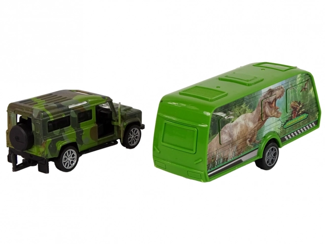 Jeep Vehicle Set With Trailer And Dinosaurs